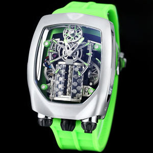 Montre de luxe sportive automatique mécanique pour homme, style supercar, avec bracelet en silicone jaune de haute qualité et squelette apparent, tourbillon intégré - Product Image 2