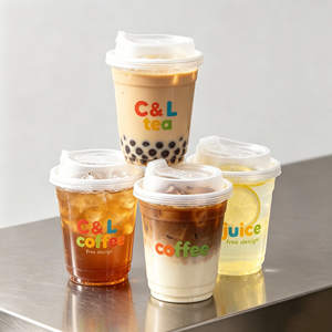 Vaso de Plástico Desechable Personalizado con Logotipo para Té de Burbujas, Leche, Café, Jugo, con Tapa y Pajita, 12oz 14oz 16oz 20oz, PP PET Transparente - Product Image 1