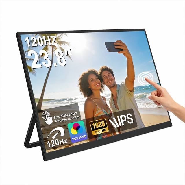 23.8" Portable Touchscreen Monitor 1080P 120Hz IPS 100% SRGB USB-C for Speakers Adjustable Stand for Gaming Laptop/PC/Tablet