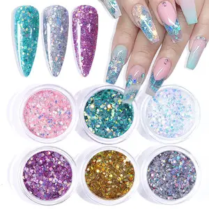 Heldere Chroompoeder Kristal Aurora Spiegel Nagels Glitter Poeder Nagel Pailletten Paars Holografische Glitter Nagelpoeder Diy