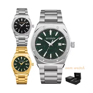 Men Fashion Trendy Gold Plated Sky Dial Quartz Wristwatch Luxury OEM Custom silver watches for men