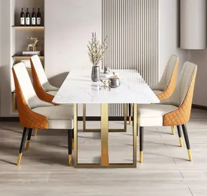 2021 yeni dikdörtgen mermer masa üstü ve Metal bacaklar ucuz yemek mobilyaları restoran Modern yemek masası sandalyeleri