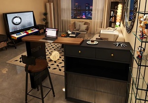 Table de bar en acier minimaliste moderne avec 2 tiroirs et porte en <span class=keywords><strong>dalle</strong></span>, meubles de salon - Product Image 2