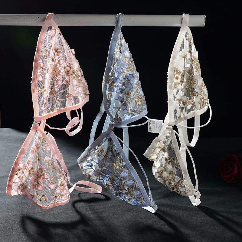 Wholesale Three Point Women Lace Flower Embroidery Cheap Sexy See Through Underwear Lingerie Set for Women Ladies