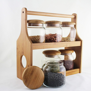 Factory Direct Customized Bamboo 2-tier <b>Storage</b> 4-Canisters & Spice Rack for Organizer in <b>Kitchen</b> - Product Image 2