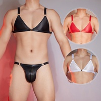 Ensemble de lingerie érotique sexy deux pièces grande taille pour homme, avec soutien-gorge très élastique et string soyeux en U à taille basse