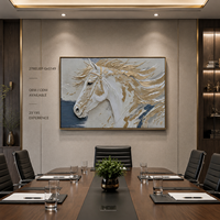 Peinture artisanale en relief impasto tête de cheval en or blanc, portrait, pour hôtel de luxe, grand hall, pilier, accent mural, sur mesure, en gros
