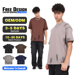 Camiseta Unisex Retro de Manga Corta 100% Algodón con Estampado de Tinta Doodle, Estilo Urbano Holgado, Efecto Salpicado de Tinta, Top de Punto para Hombre - Product Image 1