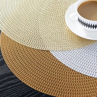 Nouveau Set de Table Rond en PVC, Vente Directe Usine, Luxe Léger, Résistant à la Chaleur, Sans Lavage, Motif Épi de Blé Doré Creux, Idéal Export