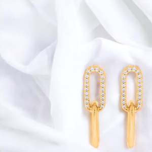 Solid Gold 0.16 Carat F-G/VS Round Lab Grown <b>Diamond</b> Paperclip <b>Dangle</b> <b>Earrings</b> - Product Image 2