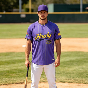 Camiseta de Béisbol Henley Personalizada con Rayas Moradas para Hombre, Jersey de Béisbol de Secado Rápido, Manga Corta, Estilo Urbano, Camiseta con Gráficos - Product Image 5