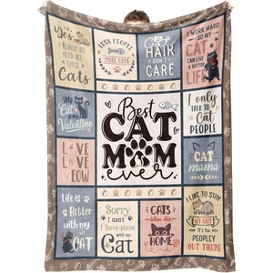 Pink <b>Cat</b> Quotes Patchwork Flannel Blanket Throw Blanket Nap Blanket Wholesale Super Soft Machine Washable Custom Print - Product Image 5