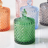 Bocaux en verre en gros pour usine, bocaux en verre coloré, bocaux en verre à découpe géométrique, bocaux à bonbons en verre avec couvercles, bocaux de rangement en verre pour cosmétiques, décoration de table de mariage