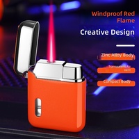 TERWIN Nouveau design Briquet à gaz butane à flamme rouge coupe-vent en métal avec logo gravé au laser, coffret cadeau promotionnel