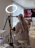 Kit Professionnel Ringlight Blanc 18 Pouces 55W CRI97, Lumière Annulaire LED de Studio Photo pour Beauté et Photographie Mobile avec Trépied et Télécommande