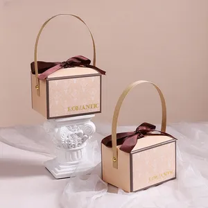 Solid Color Candy Gift Box For Wedding Party Candy Chocolate Packaging Boxes With Ribbon And Handles Candy Boxes Gift Wedding