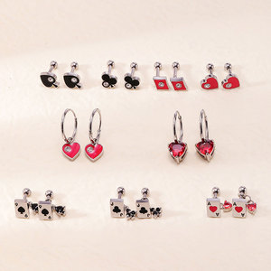 Pendientes de Acero Inoxidable 316L de Alta Calidad con Diseño de Cartas de Póker para Mujer, Venta al Por Mayor - Product Image 3