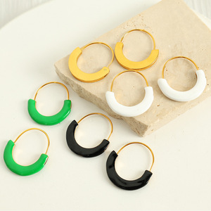 Geometric Hoop Earrings Enamel Round <b>Titanium</b> Steel Women's Fashion Jewelry Simple Unique Design For Everyday Wear - Product Image 1