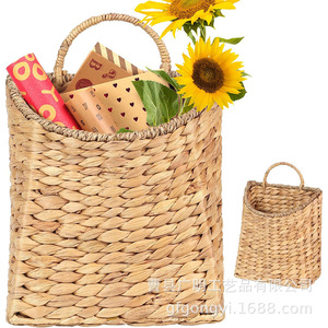 Woven <b>Storage</b> Basket Rectangle <b>Wall</b> Mounted <b>Hanging</b> Flower Basket Linen Color Cao County Origin - Product Image 2