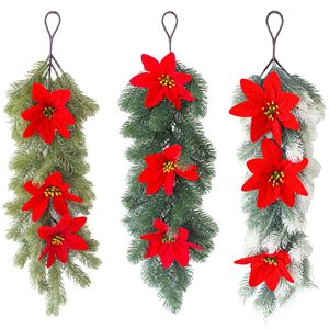 Guirnalda de Poinsettia Navideña Hua Liang de 30cm-100cm, Corona Artificial de Agujas de Pino para Decoración de Puerta - Product Image 5