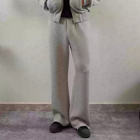 Pantalon de survêtement unisexe en molleton épais à coupe légèrement évasée, taille élastique avec cordon de serrage, couleur unie, décontracté