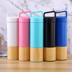 American Style Bamboo Shell Vacuum <b>Flask</b> With Double-Layer Stainless Steel and Eco-Friendly Cup Handle Lid - Product Image 6