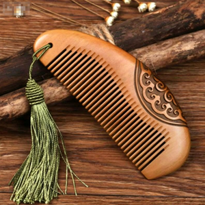 Peigne en bois de pêche vieilli extra-épais sculpté à la main, antistatique, anti-chute de cheveux, double face, pour coiffure, vente en gros - Product Image 6