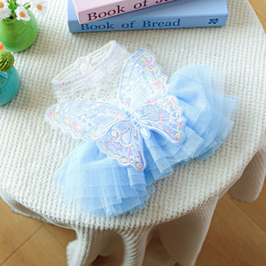 Blue Butterfly <strong>Graceful</strong> Dog Dress Spring Summer <strong>Pet</strong> Yarn Dress - Product Image 2