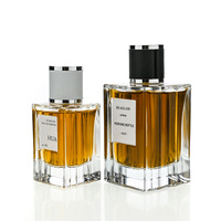 Vaporisateur de parfum à sertir personnalisé OEM Flacon en verre de 50ml Flacon de parfum vide rectangulaire transparent de 100ml avec couvercle en cuir