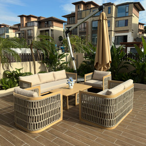 Conjunto de Sofás de Mimbre para Exteriores de 5 Piezas |   Conjunto de Muebles de Jardín de Ratán Sintético Resistente a la Intemperie con Mesa de Vidrio - Product Image 2