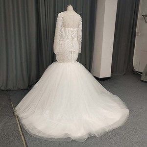 Vestido de Novia Sirena Lsany246 con Aplicaciones y Mangas Largas, Vestido de Novia con Escote Corazón, Cola de Trompeta, Vestido de Recepción Jancember - Product Image 3