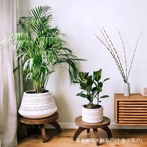 New wooden round flower <b>stand</b> for home use, balcony flower <b>pot</b> storage rack, living room floor-standing potted plant and flower - Product Image 2