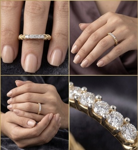 Anillo de Boda de Lujo en Oro Amarillo de 10K con Diamantes Marquise y Redondos Brillantes, Elegante Joyería Nupcial para Mujer, Regalo - Product Image 3