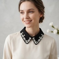 Col Amovible de Luxe LHY en Faux Cuir Perlé, Accessoire de Chemise Fait Main avec Strass Décoratifs, Blouse Amovible Tendance pour Femme
