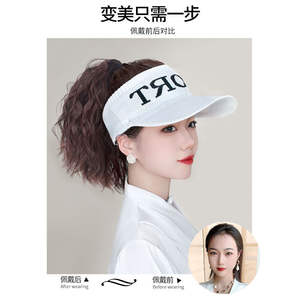Visière d'été pour femme avec perruque queue de cheval bouclée, bandeau réglable, bord plat pour la protection solaire en extérieur - Product Image 2