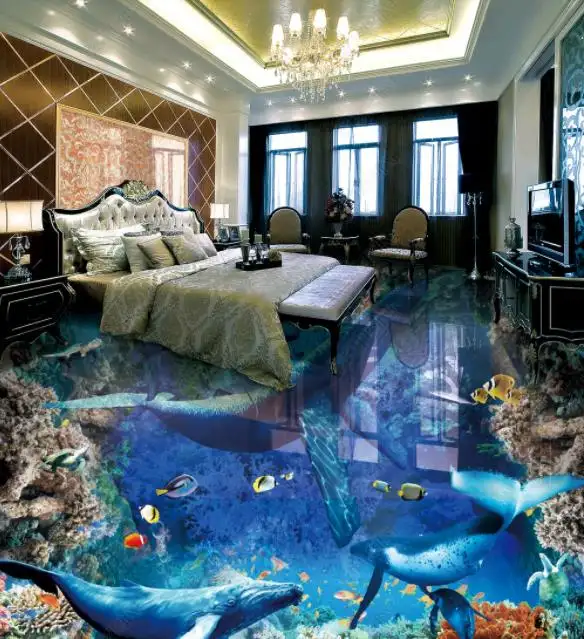 3d floor stickers waterproof Sea World Living Room Bathroom 3D floor painting floor sticker