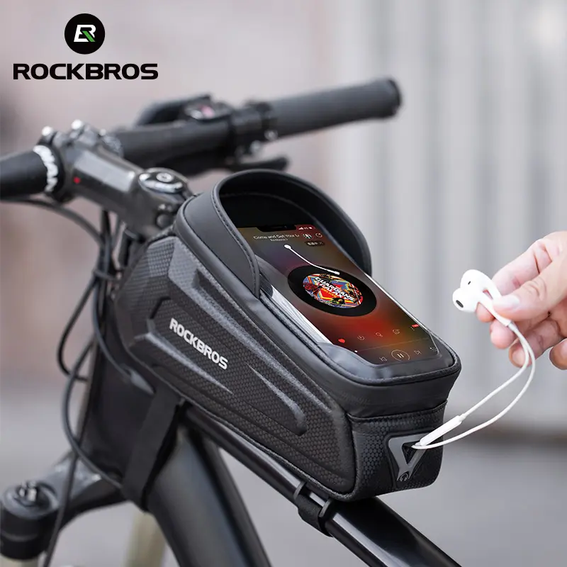 ROCKBROS เคสโทรศัพท์มือถือด้านหน้าดีไซน์ใหม่,กระเป๋าปั่นจักรยานหน้าจอสัมผัสกันฝนกระเป๋าจักรยานและกล่องอุปกรณ์เสริมสำหรับจักรยานปี8.0