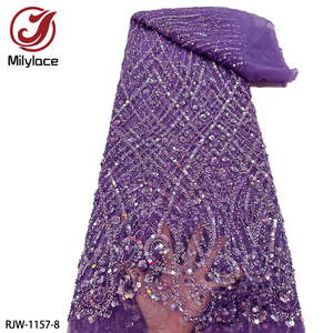 ブライダルゴールドヘビーハンドメイドビーズ刺繍フレンチレース生地高級スパンコールビーズレース生地ウェディングドレス用 - Product Image 3