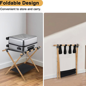 Bamboo Luggage Rack <b>Foldable</b> With Storage Shelf For Hotels Guesthouses Bedrooms Minimalist Design - Product Image 2