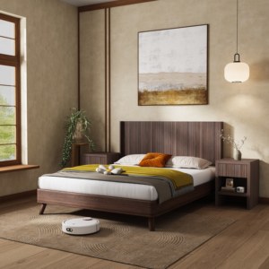 Wood <strong>Headboard</strong> <strong>Queen</strong> Size, 64.4" Wide Wooden <strong>Queen</strong> <strong>Headboard</strong> Only, Wall Mounted Fluted Panel, Wingback Boho <strong>Headboards</strong>, Walnut - Product Image 2