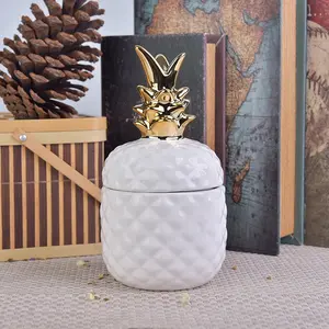 Pot à bougie en céramique d'ananas, porte-verre solaires, en porcelaine, décoratif, blanc et or, décoration de la maison