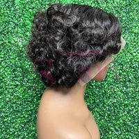 Perruques Courtes Pixie en Cheveux Humains Naturels 100% Alignés, avec Dentelle Frontale Complète 13*4 (de l'oreille à l'oreille), pour Femmes Noires - Vente en Gros