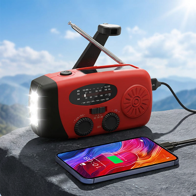 Emergency NOAA Weather Alert Power Bank Flashlight Solar Hand Crank SOS for Emergency Radio Solar