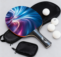 Raquette de tennis de table en bois vert 3 étoiles avec fond de batte de ping-pong bleu