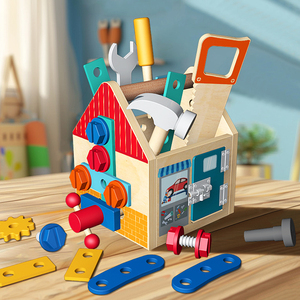 CE EN71 Kit d'outils d'établi en <span class=keywords><strong>bois</strong></span> DIY pour enfants, boîte à outils éducative pour l'apprentissage et le jeu, jouets de réparation pour véhicules pour enfants - Product Image 2