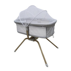 Lit bébé à bascule pliable avec housse en tissu de lin respirant à mailles amovibles et fermeture éclair, équipé d'un mécanisme de verrouillage, vente chaude - Product Image 4