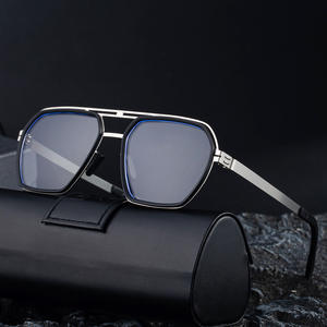 Gafas de sol cuadradas de nuevo estilo para hombre, montura de acero inoxidable, protección UV400, lentes TAC, color negro, My-98324 - Product Image 4