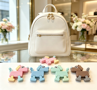 Gantungan Tas Bentuk Anjing Lucu Kartun, Kancing Embos Bunga, Dapat Dilepas, Bahan PVC Karet Lembut, Bentuk Tidak Beraturan, Aksesoris Fashion