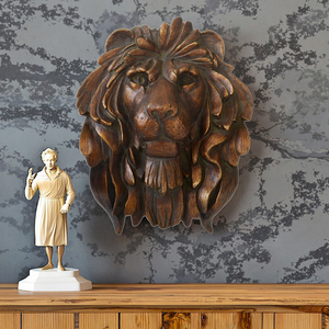 Decoración de pared de cabeza de león de cobre antiguo duradero, artesanías de resina 3D, artesanías montadas en la pared de animales salvajes africanos para sala de estar Bar - Product Image 6