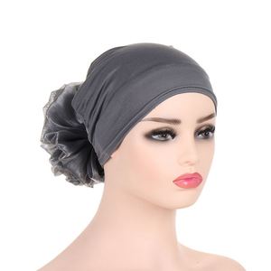 Malaysian Yellow Flower Turban Cap Fringed Ladies Muslim Headscarf <b>Bonnet</b> for Women - Product Image 1